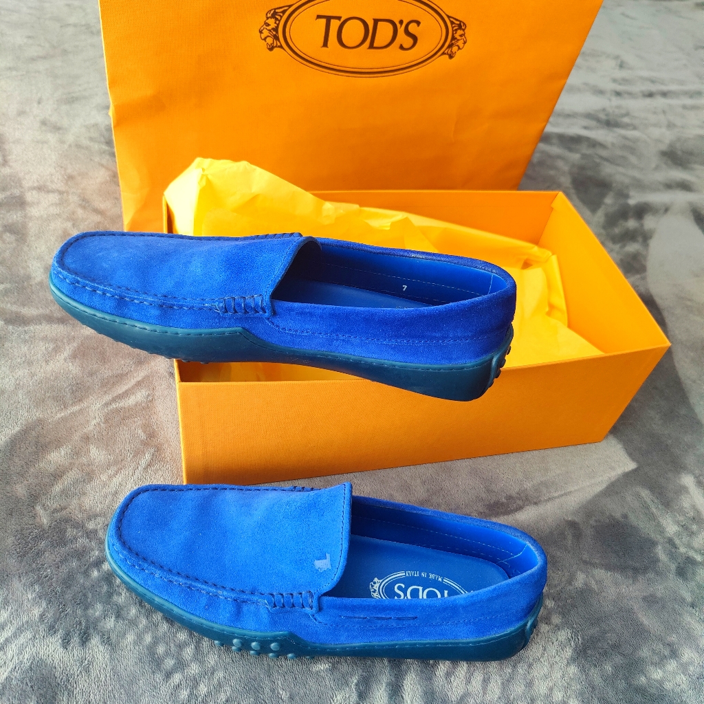 Tod's Mens Blue Nubuck Leather Moccasins